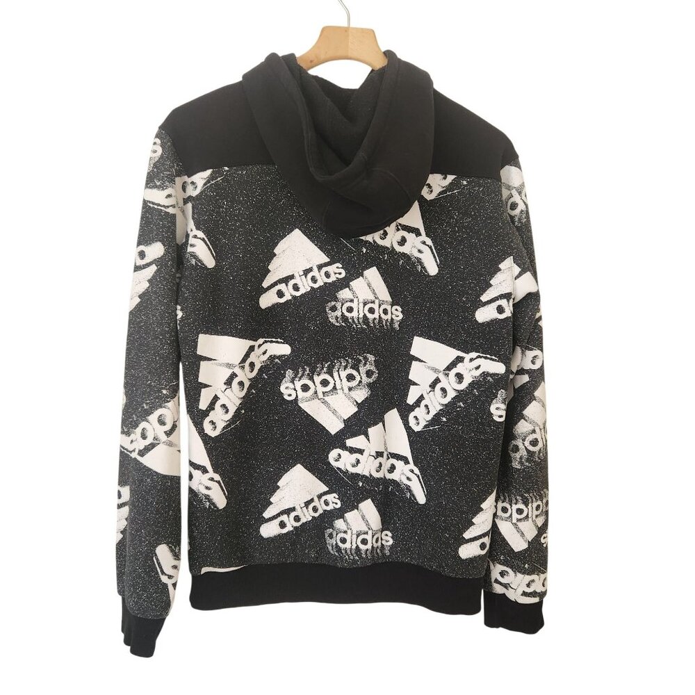 Adidas Black & White Pullover Hoodie Logo Print Comfy Casual Athletic Sporty - Picture 2 of 6